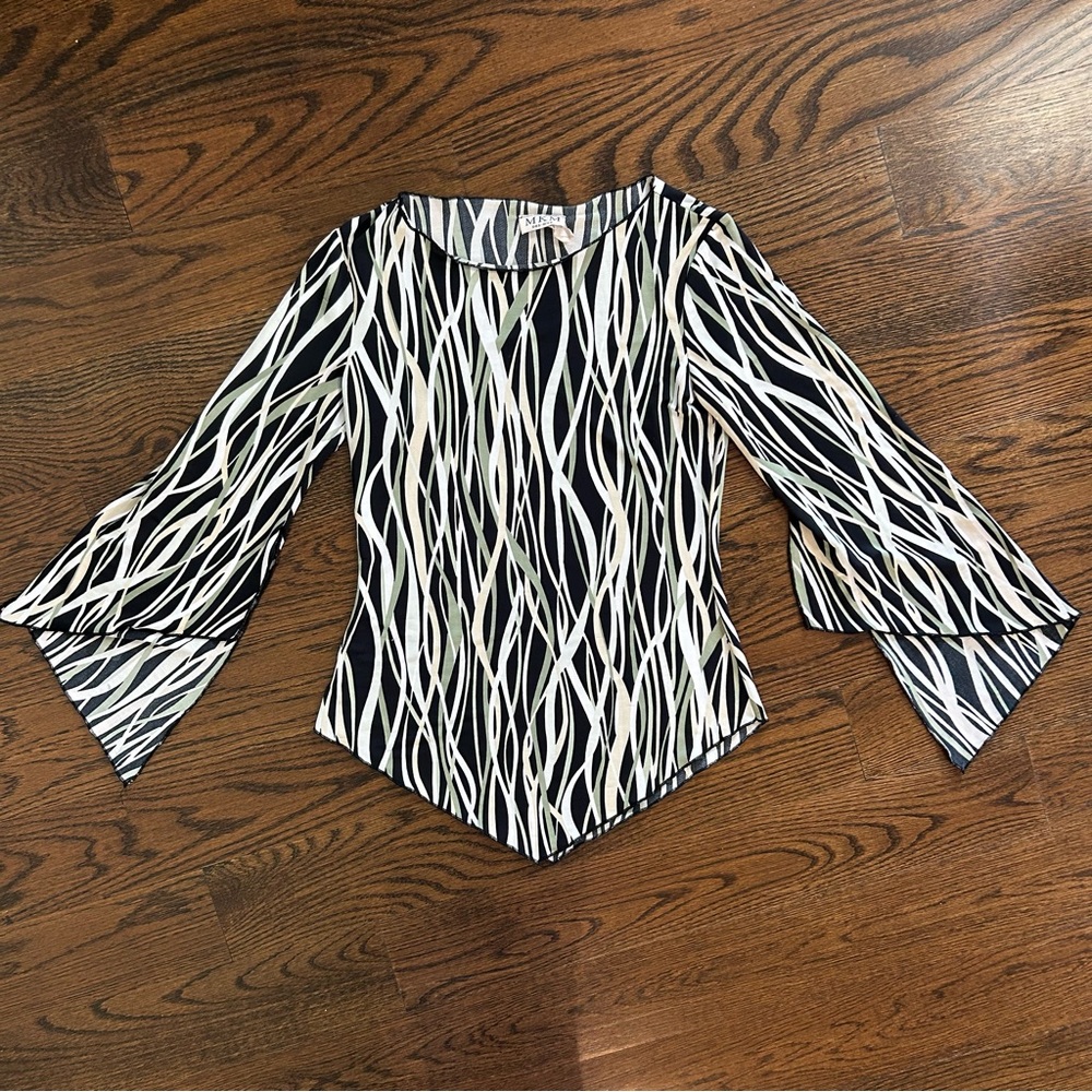 MKM Designs Abstract Print Bell Sleeve Top – 90s/2000s Vintage Size Small